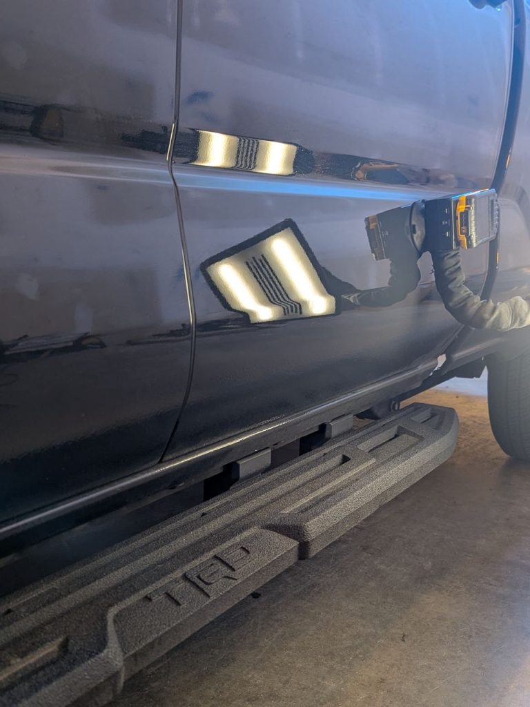 Toyota Tacoma door after paintless dent repair