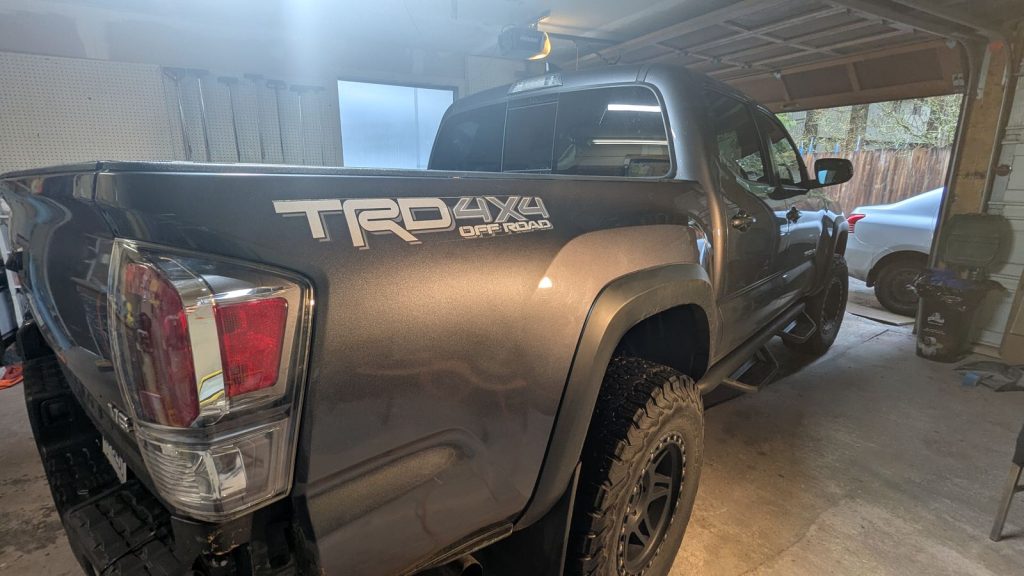 Toyota Tacoma TRD bedside after paintless dent repair